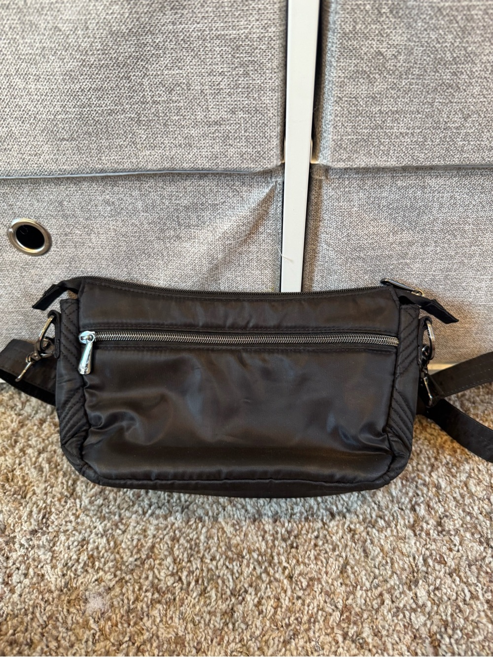 lug Black Quilted Crossbody Bag with Front Zip Pocket - Picture 2 of 5